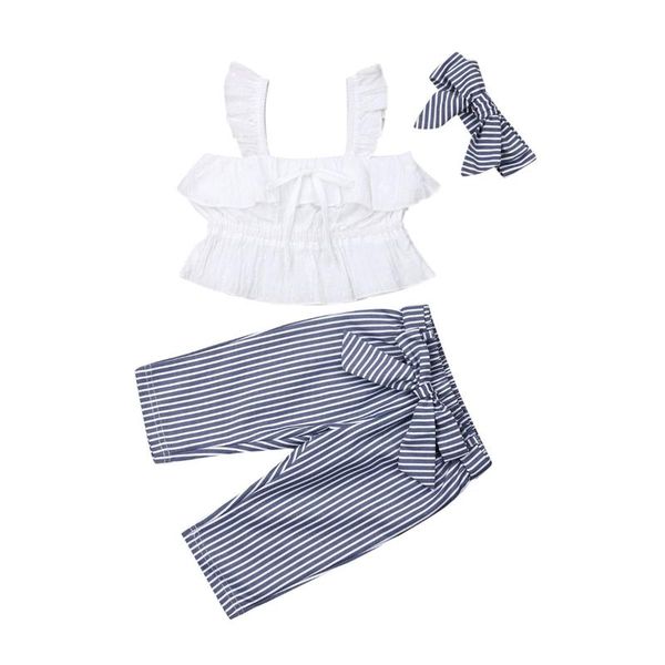 3pcs kids baby girl clothes sets 0-5y sleeveless sling vest +stripe pants+headband outfit set, White
3pcs kids baby girl clothes sets 0-5y sleeveless sling vest +stripe pants+headband outfit set, White