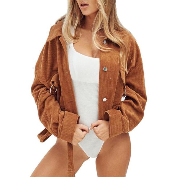 women corduroy thin slim coat short jacket autumn spring ring pockets retro cool belted solid long sleeve loose jacket, Black;brown
women corduroy thin slim coat short jacket autumn spring ring pockets retro cool belted solid long sleeve loose jacket, Black;brown