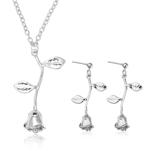 new fashion women flower shape charm chain 4cm/1.6inch link pair of earrings necklace jewelry rose set, Silver
new fashion women flower shape charm chain 4cm/1.6inch link pair of earrings necklace jewelry rose set, Silver