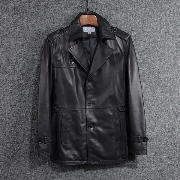 men's sheepskin coat japanese style medium genuine leather jacket men lapel single breasted autumn coat for men, Black
men's sheepskin coat japanese style medium genuine leather jacket men lapel single breasted autumn coat for men, Black