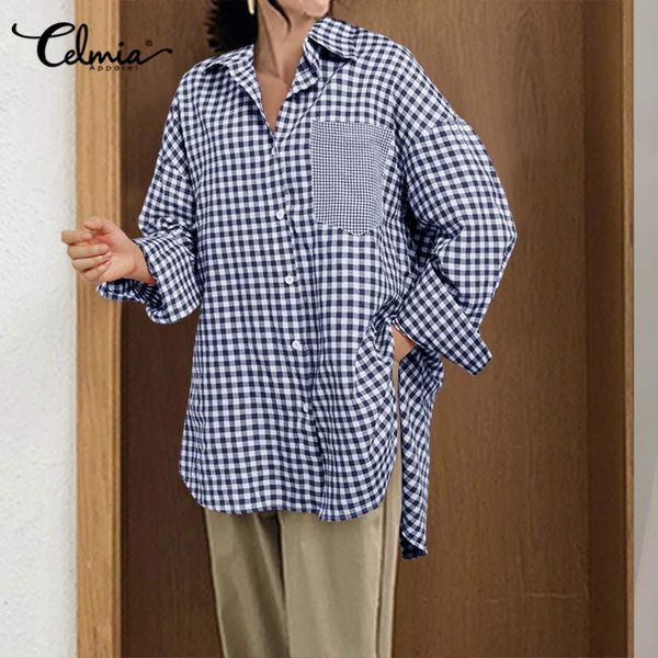 fashion celmia women vintage blouses plaid shirts long sleeve lapel neck casual loose buttons party tunic female plus size, White
fashion celmia women vintage blouses plaid shirts long sleeve lapel neck casual loose buttons party tunic female plus size, White