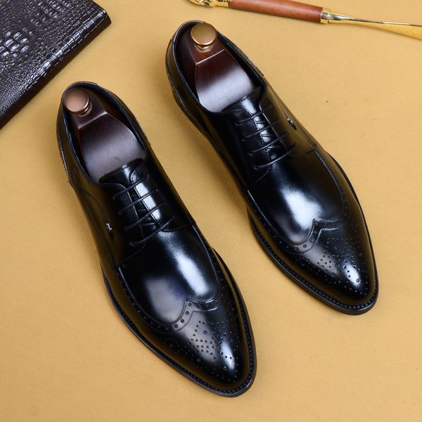 men's business dress leather shoes pointed lacing brogue shoes bright leather banquet wedding men's, Black
men's business dress leather shoes pointed lacing brogue shoes bright leather banquet wedding men's, Black
