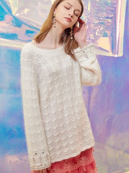 luxury designer brand knitted pullovers for women causel o neck hollow out waves beading diamante loose wool knitted sweater, White;black
luxury designer brand knitted pullovers for women causel o neck hollow out waves beading diamante loose wool knitted sweater, White;black
