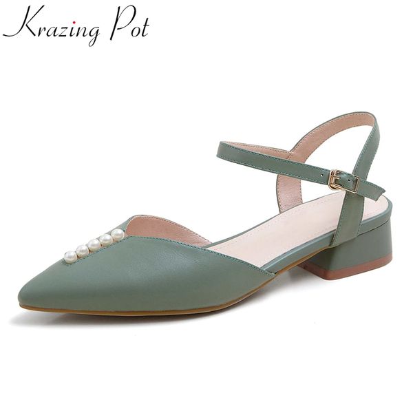 krazing pot genuine leather pointed toe med heel elegant lady shoes pearl decorations princess style vacation sandals women l08, Black
krazing pot genuine leather pointed toe med heel elegant lady shoes pearl decorations princess style vacation sandals women l08, Black