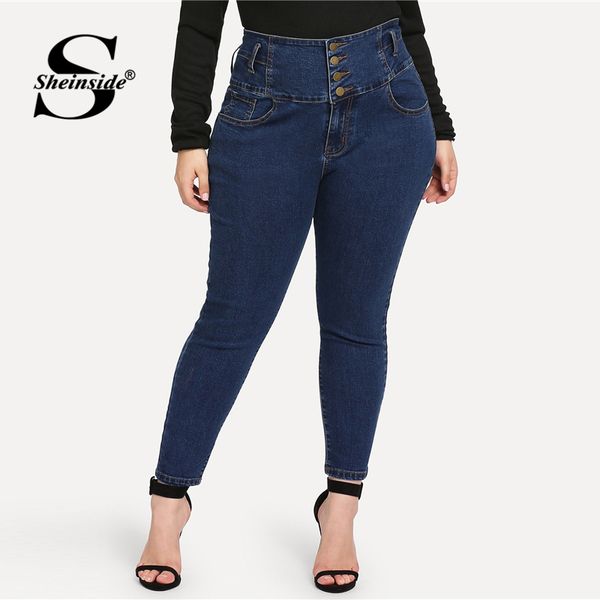 sheinside plus size single breasted high waist skinny pants women 2019 spring casual double pocket jeans solid stretchy pants, Blue
sheinside plus size single breasted high waist skinny pants women 2019 spring casual double pocket jeans solid stretchy pants, Blue