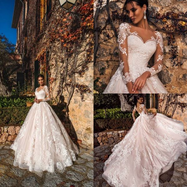 vintage illusion long sleeve wedding dresses sheer neck lace applique backless tulle long train plus size arabic ball gown vestido de novia, White
vintage illusion long sleeve wedding dresses sheer neck lace applique backless tulle long train plus size arabic ball gown vestido de novia, White