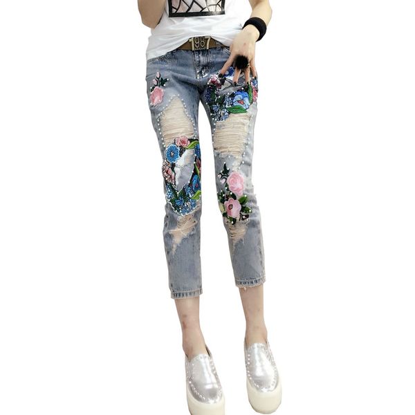 2019 spring and summer fashion new heavy industry embroidery flower beaded wear denim eight pants female tide, Blue
2019 spring and summer fashion new heavy industry embroidery flower beaded wear denim eight pants female tide, Blue