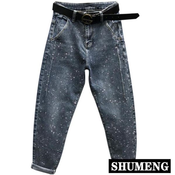 plus size new fashion rhinestones diamond high waist women denim pants loose casual jeans trousers female harem pants, Blue
plus size new fashion rhinestones diamond high waist women denim pants loose casual jeans trousers female harem pants, Blue