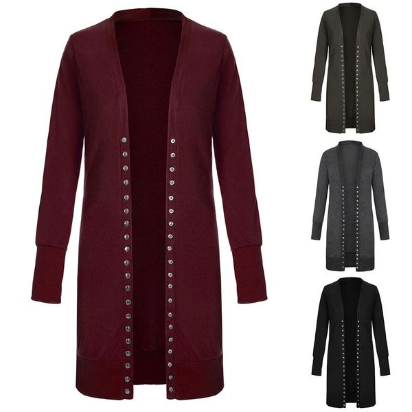women fashion solid color long sleeve snap buttons sweater cardigan knit outwear, Black;white
women fashion solid color long sleeve snap buttons sweater cardigan knit outwear, Black;white