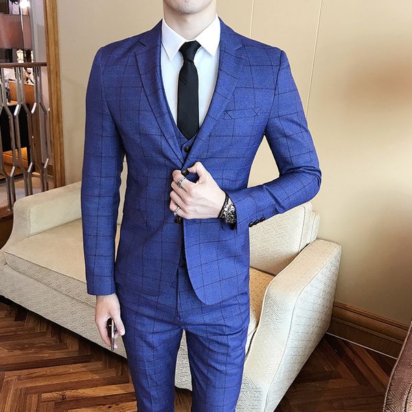 three piece business party men suits peaked lapel two button custom made wedding groom tuxedos jacket +pants+ vest, White;black
three piece business party men suits peaked lapel two button custom made wedding groom tuxedos jacket +pants+ vest, White;black