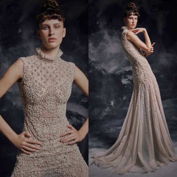modest mermaid evening prom dress sleeveless tulle lace applique crystal party dresses sweep train high neck robes de soirée, Black
modest mermaid evening prom dress sleeveless tulle lace applique crystal party dresses sweep train high neck robes de soirée, Black