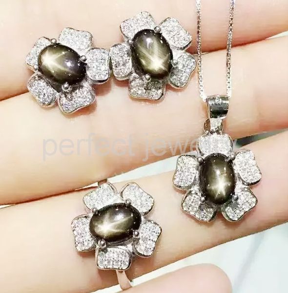 star sapphire jewelry set 1.55ct*4pcs gems original sapphrie 1pc pendant 1pc ring 1pair stud earring 925 sterling silver, Black
star sapphire jewelry set 1.55ct*4pcs gems original sapphrie 1pc pendant 1pc ring 1pair stud earring 925 sterling silver, Black