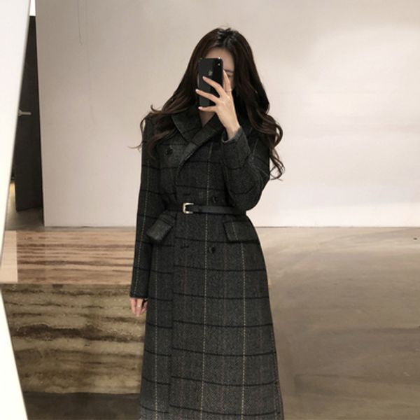aihuyigui femme winter warm wool plaid coat women vintage turn down collar slim straight blazer coat with belt cy077, Black
aihuyigui femme winter warm wool plaid coat women vintage turn down collar slim straight blazer coat with belt cy077, Black