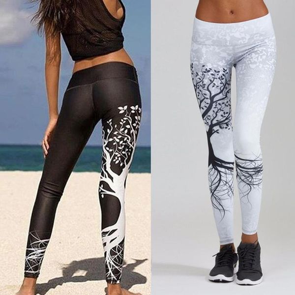 women tree print high waist hip lift leggings tight fitness sports yoga pants, White;red