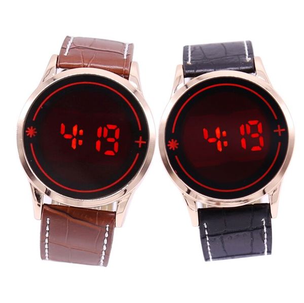 fashion led touch couples women men watch cool led electronic alloy leather wristwatch, Slivery;brown
fashion led touch couples women men watch cool led electronic alloy leather wristwatch, Slivery;brown