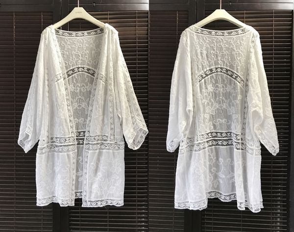 women's blouses & shirts long lace shirt women clothing three quarter summer 2021 hollow out blouse korea loose cover-ups kimono, White
women's blouses & shirts long lace shirt women clothing three quarter summer 2021 hollow out blouse korea loose cover-ups kimono, White