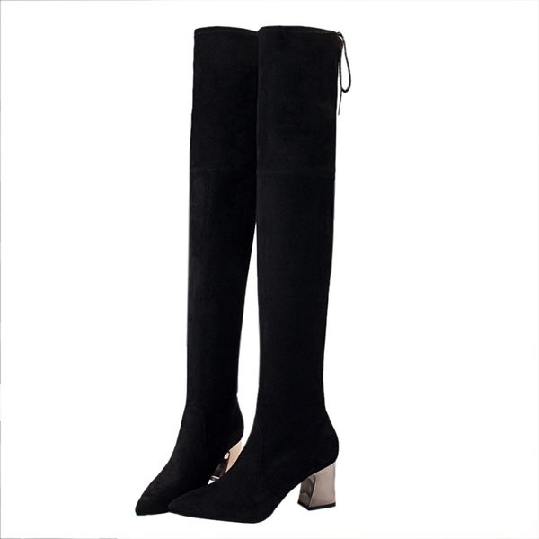 long tube female boots thick with high-heeled pointed slimming nightclub pedicure over the knee boots, Black
long tube female boots thick with high-heeled pointed slimming nightclub pedicure over the knee boots, Black