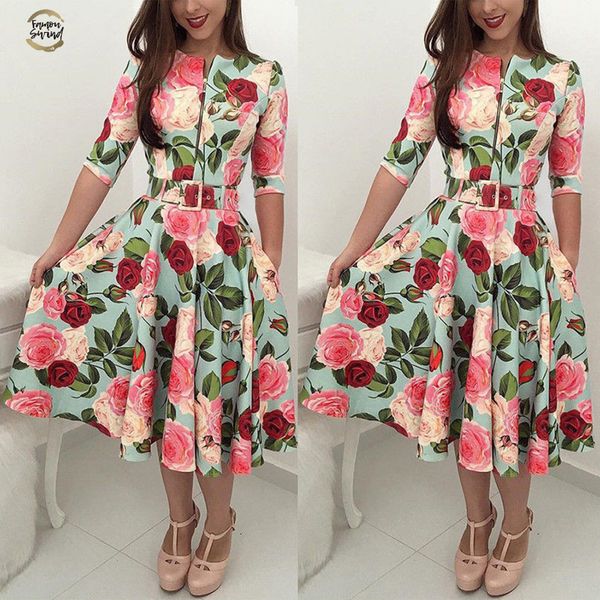 women floral print 3/4 sleeve chiffon casual loose party vintage dress zipper regular size pullover summer autumn clothes, Black;gray
women floral print 3/4 sleeve chiffon casual loose party vintage dress zipper regular size pullover summer autumn clothes, Black;gray