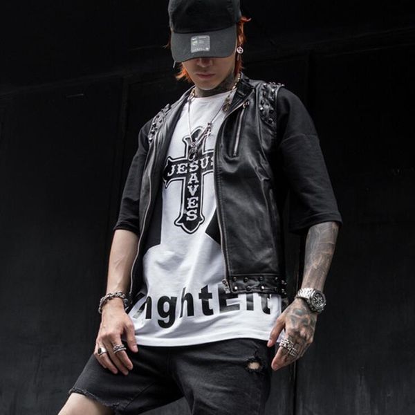 spring summer men rivet punk hip hop leather vest nightclub stage costume men biker motorcycle casual sleeveless jacket gilet, Black;white
spring summer men rivet punk hip hop leather vest nightclub stage costume men biker motorcycle casual sleeveless jacket gilet, Black;white