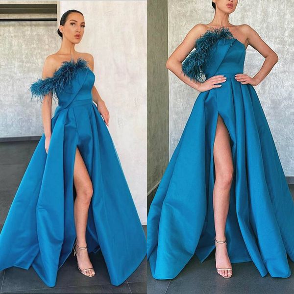 abendkleider a line peacock blue prom dresses feather high side split floor length formal evening dresses satin ruffles party gowns, Black;red
abendkleider a line peacock blue prom dresses feather high side split floor length formal evening dresses satin ruffles party gowns, Black;red