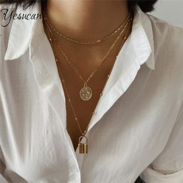 simple geometric multilevel necklace for women bohemia vintage star-circles lock beads chain pendant necklace party jewelry gift, Silver
simple geometric multilevel necklace for women bohemia vintage star-circles lock beads chain pendant necklace party jewelry gift, Silver
