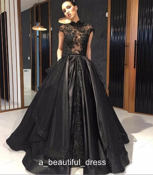 trendy high neck black evening dresses sheer capped formal party prom dresses arabic middle east custom lace appliques ball gown ed1328, Black;red
trendy high neck black evening dresses sheer capped formal party prom dresses arabic middle east custom lace appliques ball gown ed1328, Black;red