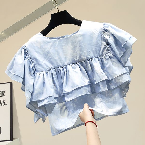 short chiffon shirt women's ruffles stitching blouse lady's all match crop women's summer new style undershirt blusa, White
short chiffon shirt women's ruffles stitching blouse lady's all match crop women's summer new style undershirt blusa, White