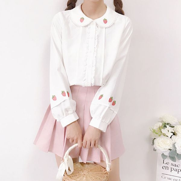 2020 new japanese preppy style women spring leisure embroidered wild shirt strawberry long sleeve white cute kawaii sweet shirt
2020 new japanese preppy style women spring leisure embroidered wild shirt strawberry long sleeve white cute kawaii sweet shirt