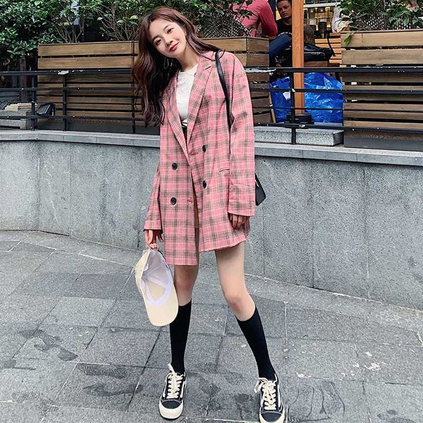 women's suits & blazers 2021 women double breasted pink plaid suit jacket blazer office lady elegant fashion loose casual coat outerwea, White;black
women's suits & blazers 2021 women double breasted pink plaid suit jacket blazer office lady elegant fashion loose casual coat outerwea, White;black
