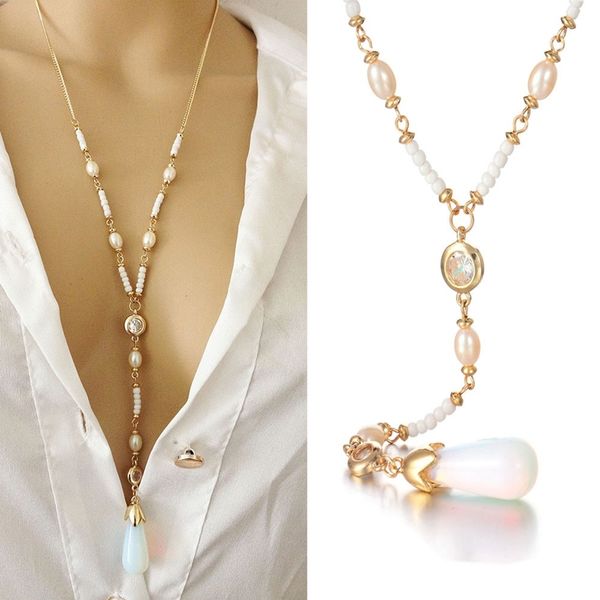 fashion long moonstone pearl pendant necklace chain bone chain women apparel accessories sweater chain wholesale, Silver
fashion long moonstone pearl pendant necklace chain bone chain women apparel accessories sweater chain wholesale, Silver