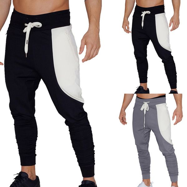 

2019 fashion cotton knit jogger color blocking sweatpants casual loose workout pants gym running pants fitness s-2xl, Black;blue