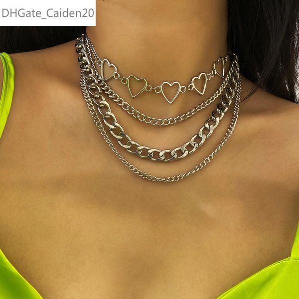 4pcs/set punk multi layer sweet love heart choker necklace retro chunky curb cuban chain necklace for women jewelry, Silver
4pcs/set punk multi layer sweet love heart choker necklace retro chunky curb cuban chain necklace for women jewelry, Silver