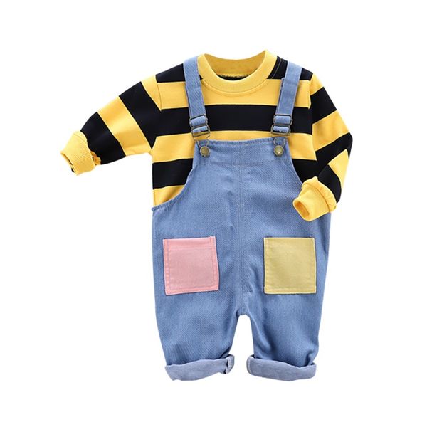 autumn baby boy girl children outfits long sleeve striped sweatshirt+denim strap trousers casual sets, White
autumn baby boy girl children outfits long sleeve striped sweatshirt+denim strap trousers casual sets, White