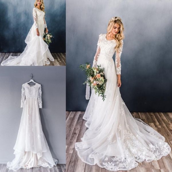 simple a-line country wedding dresses 2019 long sleeves scoop neck lace appliques flowers modest bridal gowns, White
simple a-line country wedding dresses 2019 long sleeves scoop neck lace appliques flowers modest bridal gowns, White