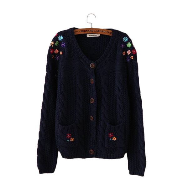 2017 new fashion autumn sweaters woman casual knitted long sleeve open stitch cardigans solid embroidery flowers button sweater, White;black 
2017 new fashion autumn sweaters woman casual knitted long sleeve open stitch cardigans solid embroidery flowers button sweater, White;black