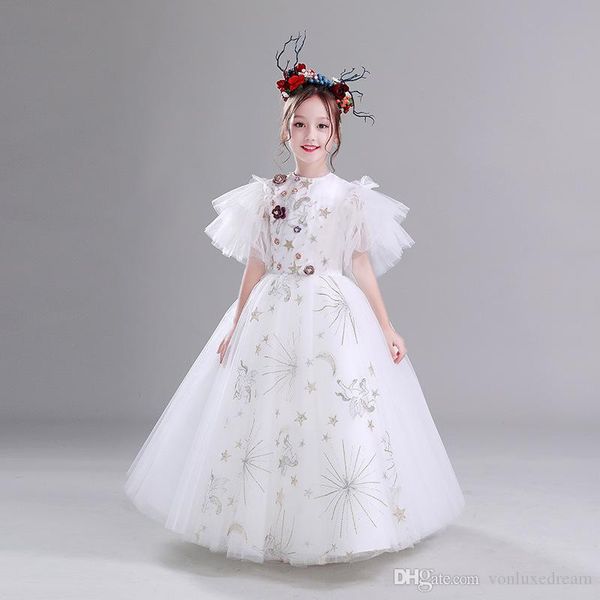 2019 new flower girl party romantic wedding tail dress girl' birthday party graduation party first eucharist dress, White;blue
2019 new flower girl party romantic wedding tail dress girl' birthday party graduation party first eucharist dress, White;blue