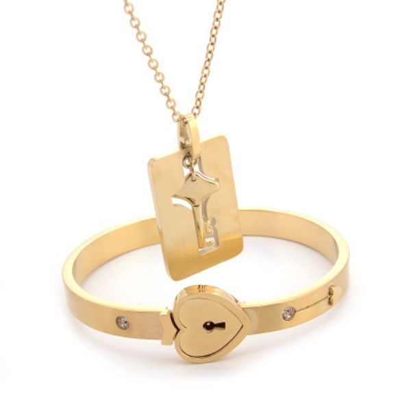 new style rushing to the cloud bracelet necklace set heart-shaped couple titanium steel bracelet necklace key with concentric lock bracelet, Golden;silver
new style rushing to the cloud bracelet necklace set heart-shaped couple titanium steel bracelet necklace key with concentric lock bracelet, Golden;silver