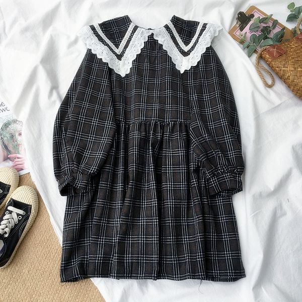 2020 spring new casual dress literary vintage plaid lace peter pan collar teens girls loose lolita style long-sleeved dress, Black;gray
2020 spring new casual dress literary vintage plaid lace peter pan collar teens girls loose lolita style long-sleeved dress, Black;gray