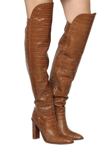 female fashion alligator leather autumn thigh boots women over the knee boots ladies chunky high heels catwalk long, Black
female fashion alligator leather autumn thigh boots women over the knee boots ladies chunky high heels catwalk long, Black