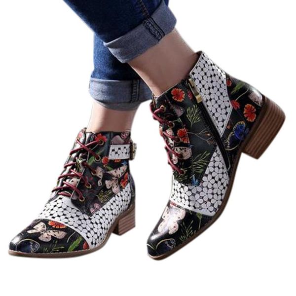 women's boots 2020 painting flower pattern ankle boots for girls female pu leather lace-up stitching shoes chaussures femme #t1g, Black
women's boots 2020 painting flower pattern ankle boots for girls female pu leather lace-up stitching shoes chaussures femme #t1g, Black