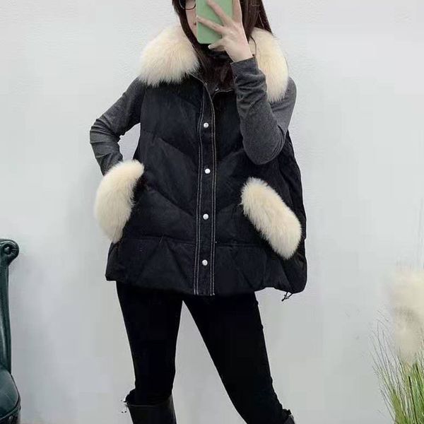 down jacket women coat winter real fur collar vest sleeveless parka real fur patchwork denim jackets spring and autumn, Black
down jacket women coat winter real fur collar vest sleeveless parka real fur patchwork denim jackets spring and autumn, Black