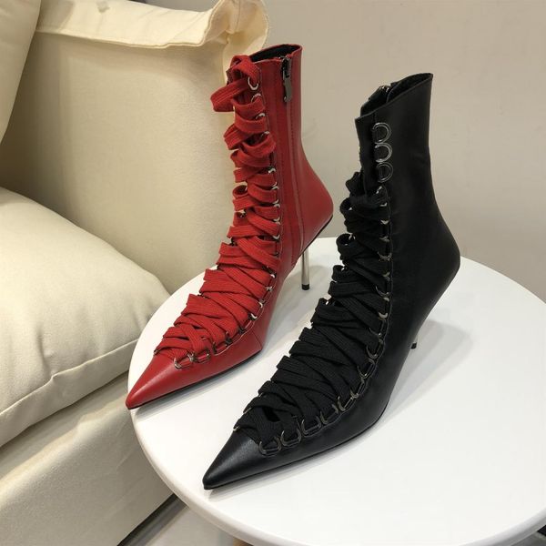 paris walk show new short boots, pointed toe ties, women's shoes, metal high heels, personalized fashion shoes, Black
paris walk show new short boots, pointed toe ties, women's shoes, metal high heels, personalized fashion shoes, Black