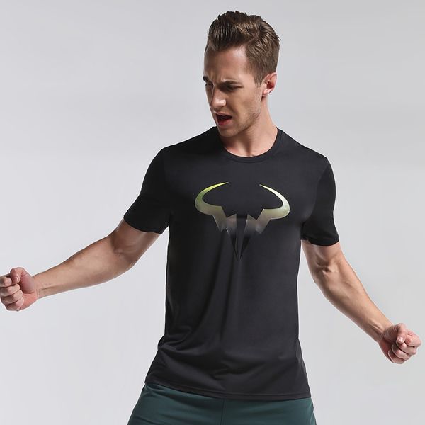 mens quick dry running shirts fitness workout short sleeves printed basketball training jerseys, Black;blue