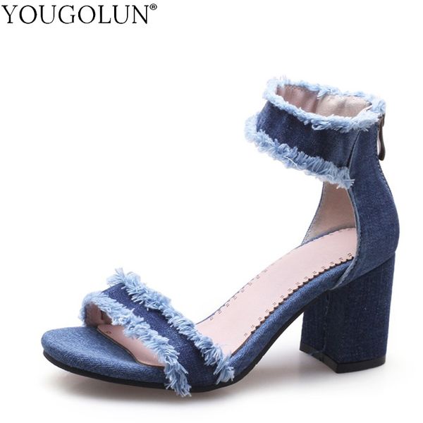 women denim sandals summer f015 new 7cm ladies zipper high heels open toe ankle strap thick heels blue comfortable shoes, Black
women denim sandals summer f015 new 7cm ladies zipper high heels open toe ankle strap thick heels blue comfortable shoes, Black