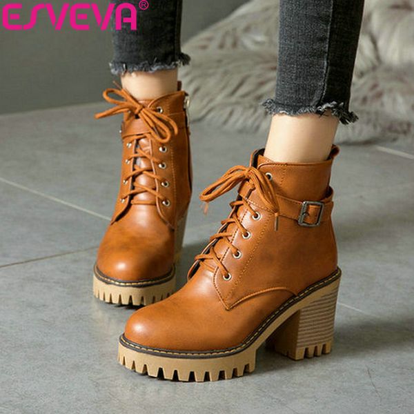 esveva 2019 women shoes zipper synthetic pu square high heels winter shoes ankle boots woman round toe work & safety boots 34-43, Black
esveva 2019 women shoes zipper synthetic pu square high heels winter shoes ankle boots woman round toe work & safety boots 34-43, Black