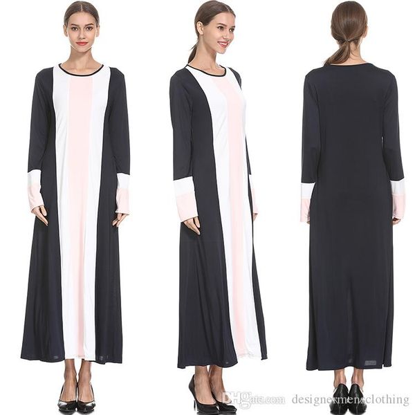 abaya turkish women clothing muslim dress o-neck striped long sleeved casual loose spring long dresses vestidoes, Red