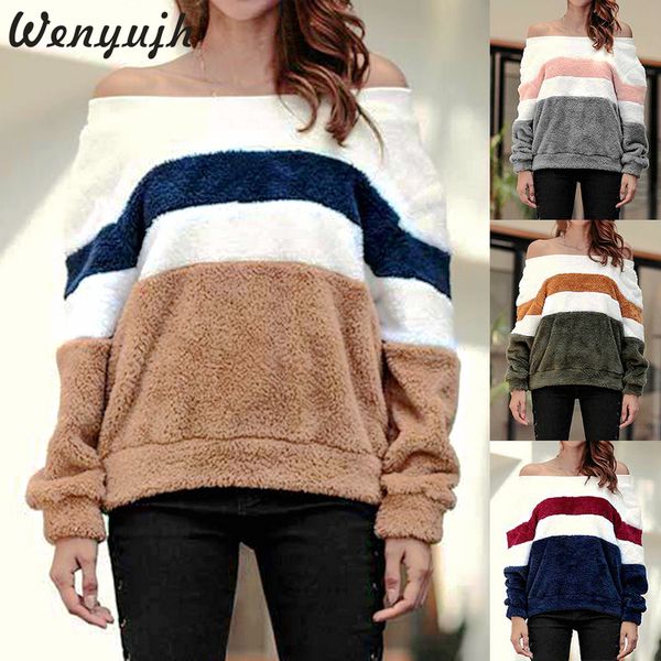 wenyujh off shoulder sweater fleece womens sweatshirt autumn loose striped fluffy pullover casual female hoodies streetwear, Black
wenyujh off shoulder sweater fleece womens sweatshirt autumn loose striped fluffy pullover casual female hoodies streetwear, Black