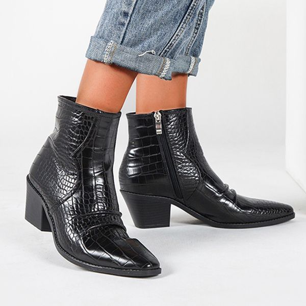 ankle boots for women fashion european style boots short tube high-heele snakeskin short side zipper boot botas mujer, Black
ankle boots for women fashion european style boots short tube high-heele snakeskin short side zipper boot botas mujer, Black