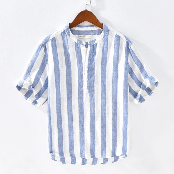 summer 100% linen short sleeve shirts for men casual fashion blue striped pullover classic thin section man y2473, White;black
summer 100% linen short sleeve shirts for men casual fashion blue striped pullover classic thin section man y2473, White;black