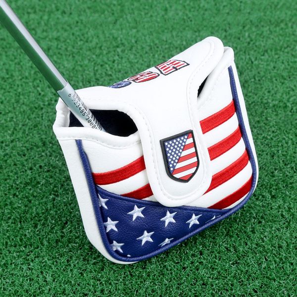 

magnetic closure golf mallet putter covers headcover pu leather flag style square golf club head cover headcovers